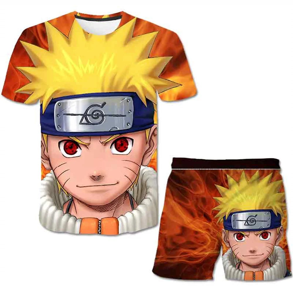 New Children Naruto Tshirts 2 pieces Sets Kids Narutos Boys and Girls 3D print cartoon Suit Summer harajuku Casual Fashion Tees