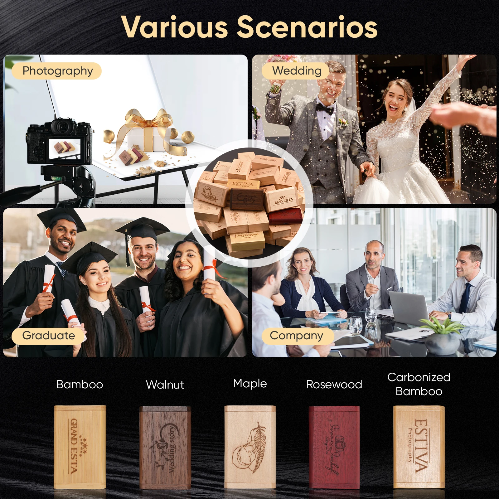 Деревянная коробка + USB флеш-накопитель 128 ГБ 64 16 10 шт./партия