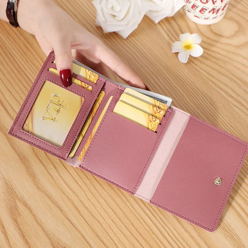 Women's Short Wallet Cute Student FlowersTrend Small Fashion Three-fold  Coin Purse Ladies Card Bag