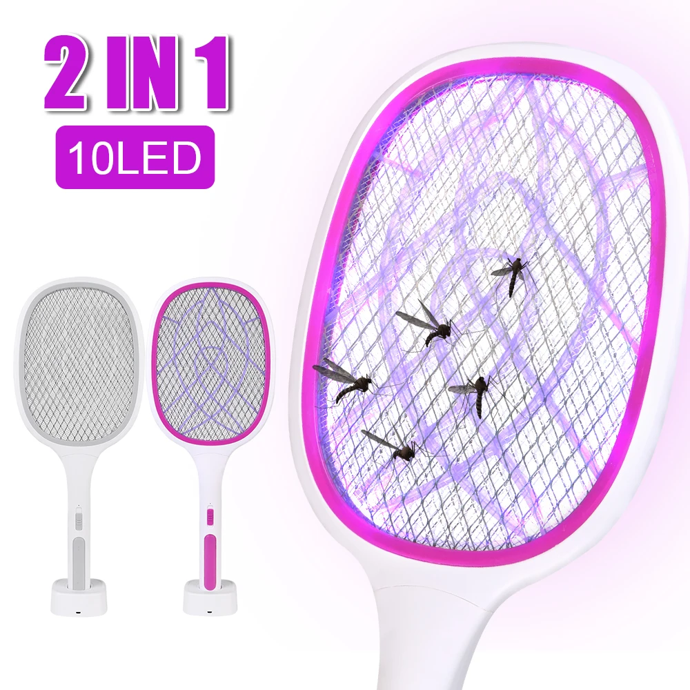 

Summer Mosquito Trap Racket 3000V Anti Insect Bug Zapper with UV Light LED Lamp Electric Flies Swatter Killer USB Rechargeable