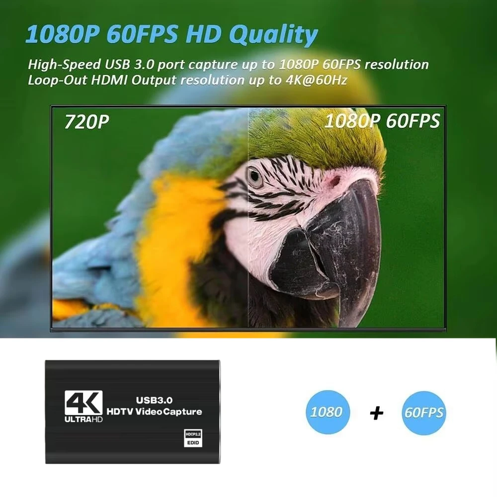 Фото Карта видеозахвата 4K HDMI-совместимая с USB 3.0 1080P 60Гц с выходом Loop-Out для PS5, ПК, прямых трансляций игр, камеры, вещания, OBS №3