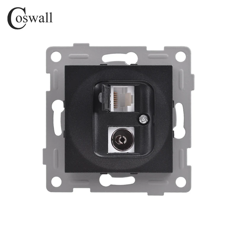 COSWALL D1 Series Wall TV Connector With CAT6 RJ45 Internet Computer Data Outlet Module DIY White / Black / Grey