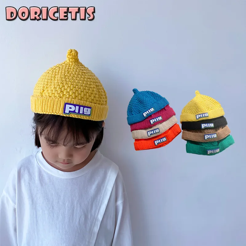 

Baby Hat Acrylic Fiber Material Solid Color Letter Pacifier Cap Go Out Keep Warm Breathable Pullover Hat Autumn Winter Hot Sale