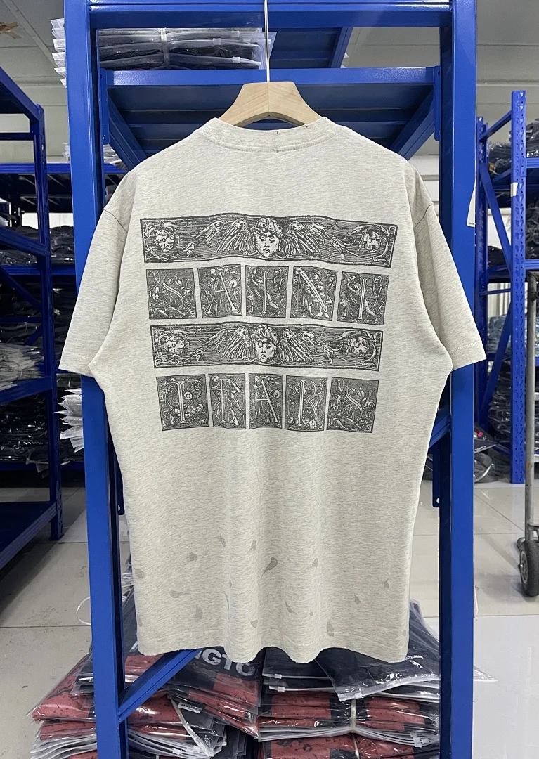 Футболка унисекс 25SS SAINT x Tears Graffiti Logo, винтажная, с эффектом потертости, оверсайз, хип-хоп, повседневная, хлопковая (art.: 3920dbce54341) - 3920dbce54341