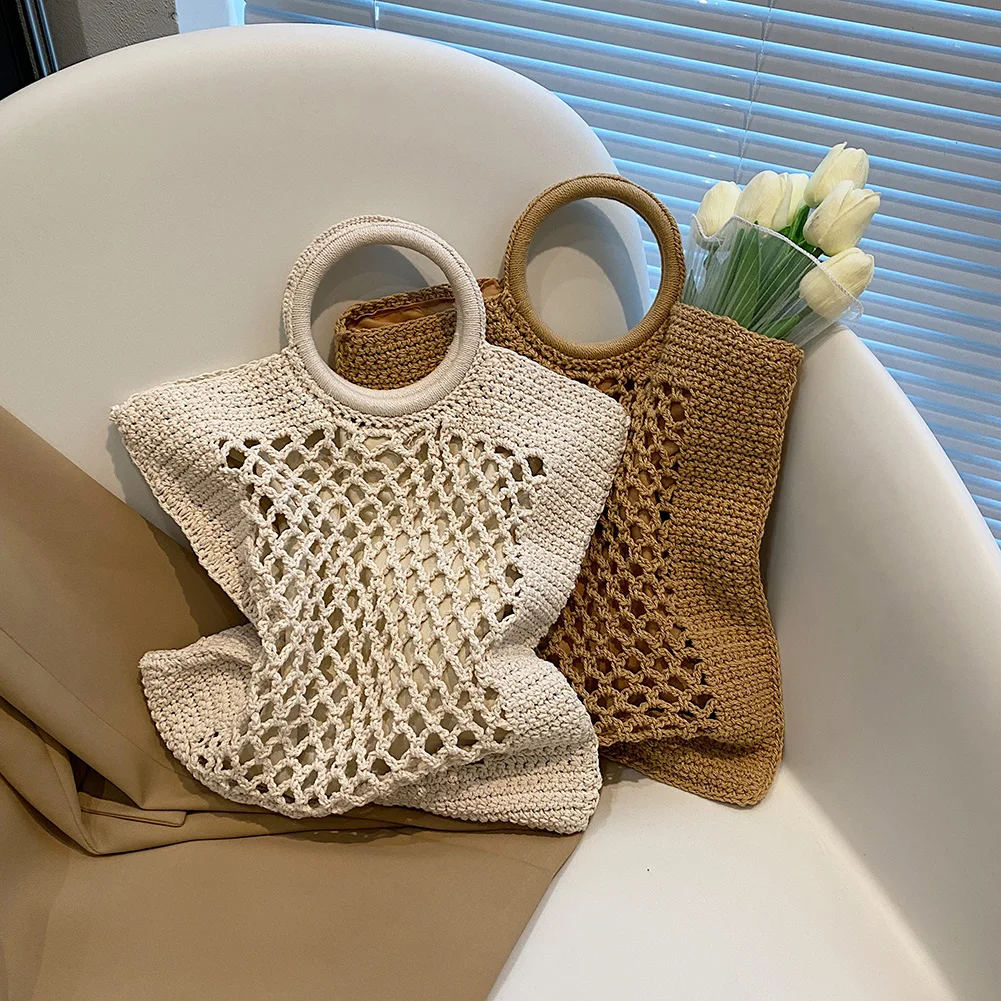 

Women Mesh Storage Bag Extra Large Woven Shoulder Bag Hollow Out Girls Bag Casual Tote Shopper Bag Handlebag