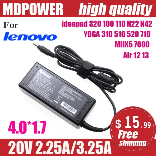 

20V 2.25A/3.25A 4.0*1.7MM AC Adapter Charger For Lenovo YOGA 310 510 520 710 MIIX5 7000 Air 12 13 ideapad 320 100 110 N22 N42