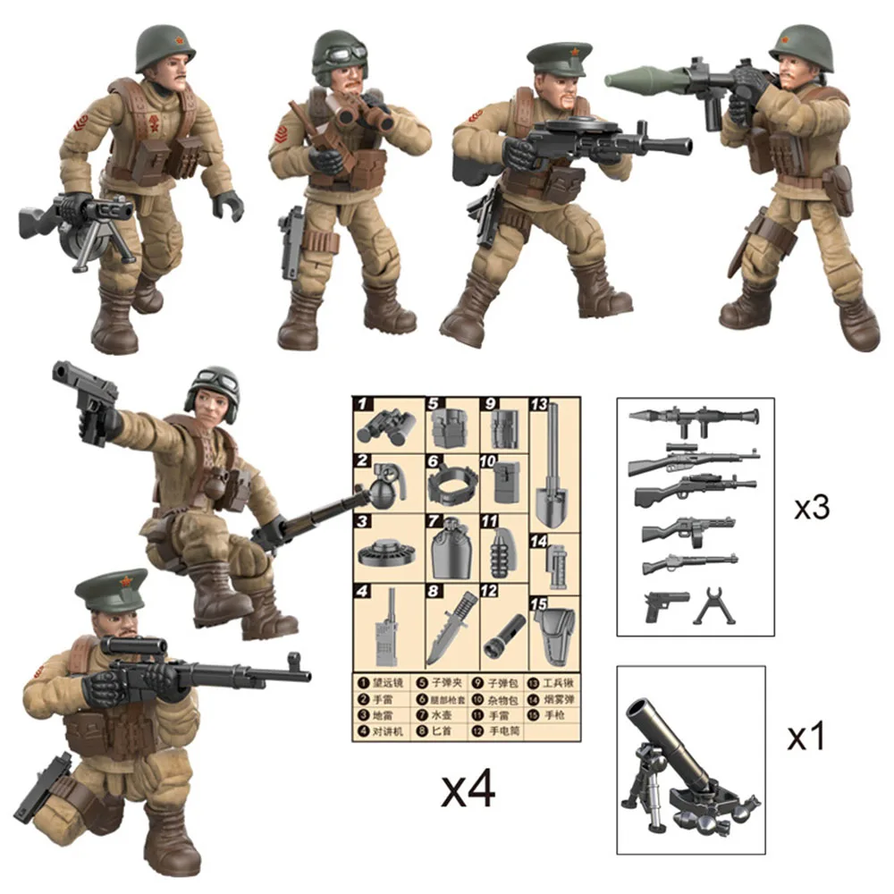 

WWII WW2 British Army Military Soldier City Police SWAT Weapon Accessories Compatible Mini Figures Building Blocks Bricks Kids