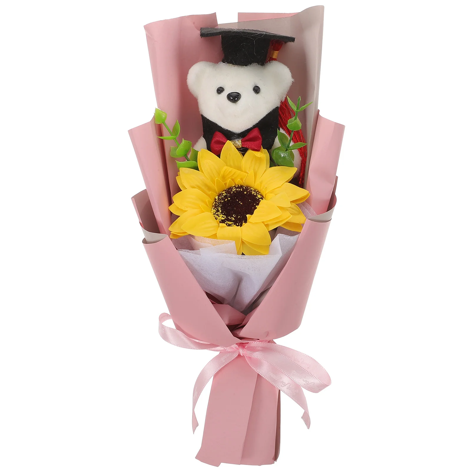 

Bear Figurines Graduation Stuffed Flowers Decoration Mini Bouquet Sunflower Plush Toy