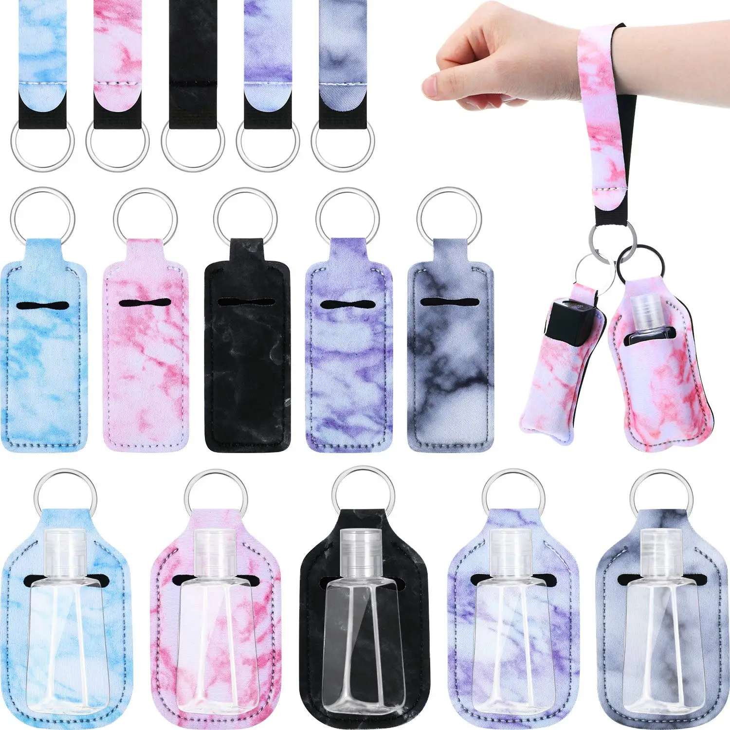 

5set/20pcs Hand Sanitizer Travel Keychain Holder lipstick bag Wristlet Lanyards self defense keychain accessories