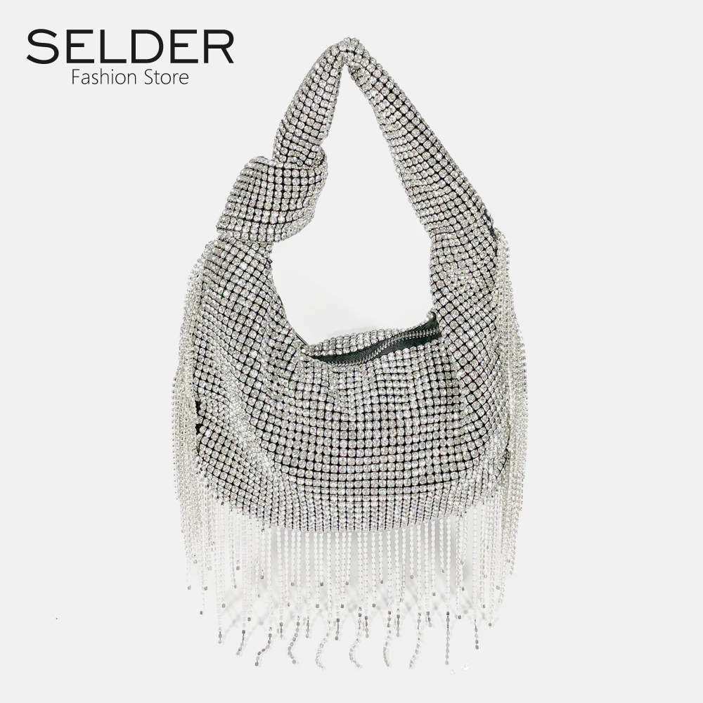 

Fashion Luxury Style Designer Knot Jodie Handbag Bling Diamond Women Bag Tassel Dinner Bags