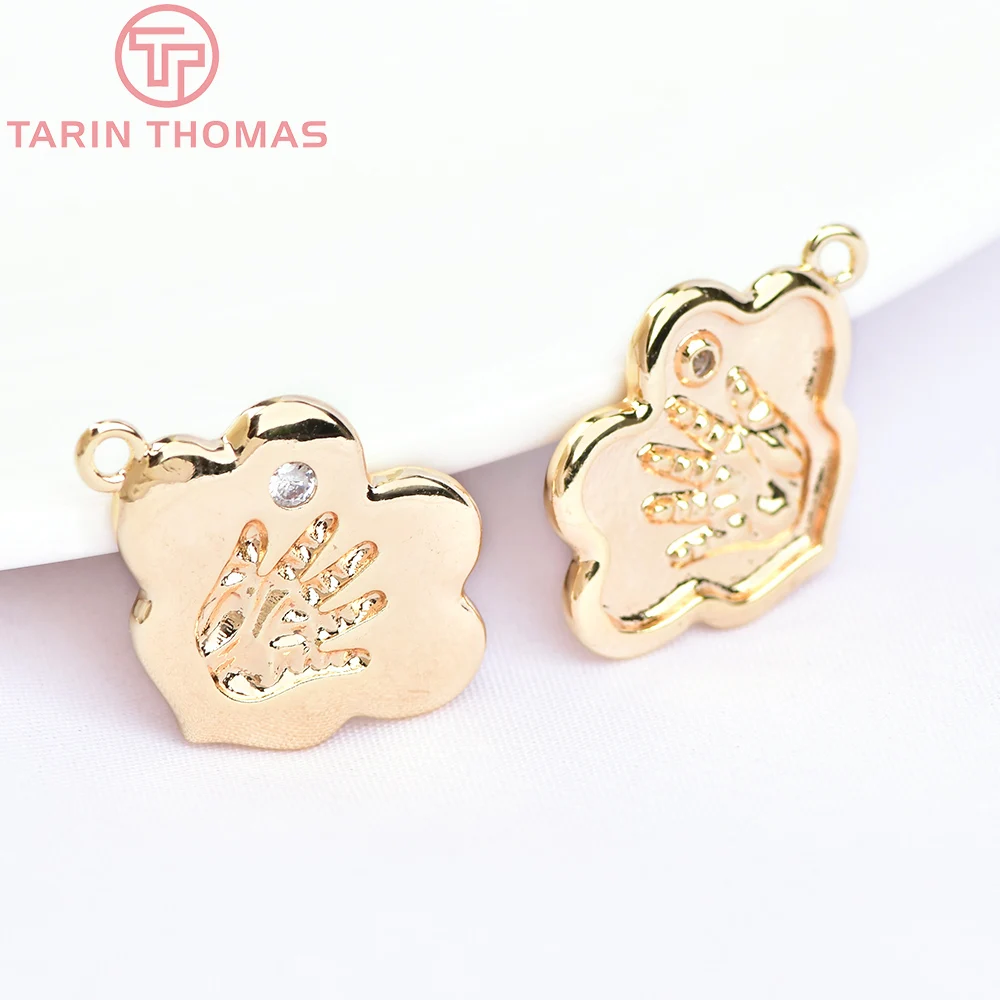 

(5996) 4PCS 14.5x18MM 24K Gold Color Brass with Zircon Clouds Shape Palm Print Charms Pendants Jewelry Making Findings Wholesale
