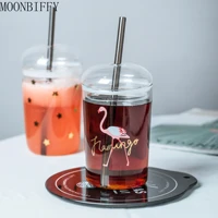 creative glass mugs for coffee tea drinks milk tea water cups with glass lid drinking straw simple design