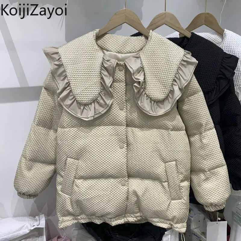 

Зимние теплые однотонные парки Koijizayoi, женские модные однобортные стеганые пальто с воротником Питер Пэн, шикарная Корейская парка