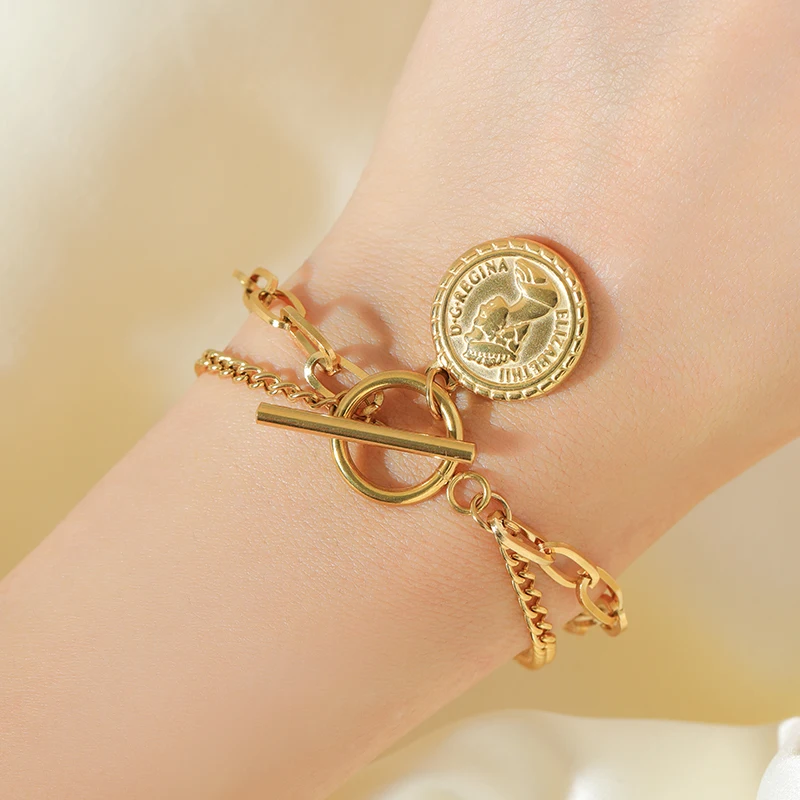 EILIECK Новая мода круглый портрет монета ожерелье браслеты набор для женщин модные