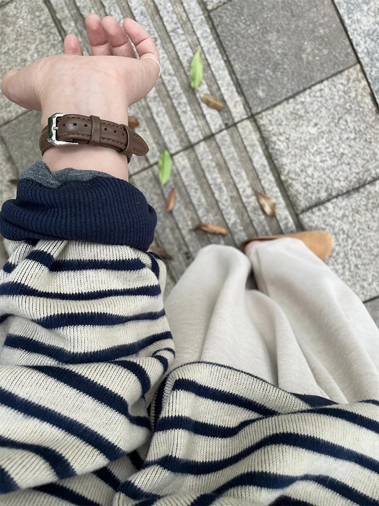 [В наличии] Пуловер в полоску контрастного цвета вязаный женский осенне-зимний