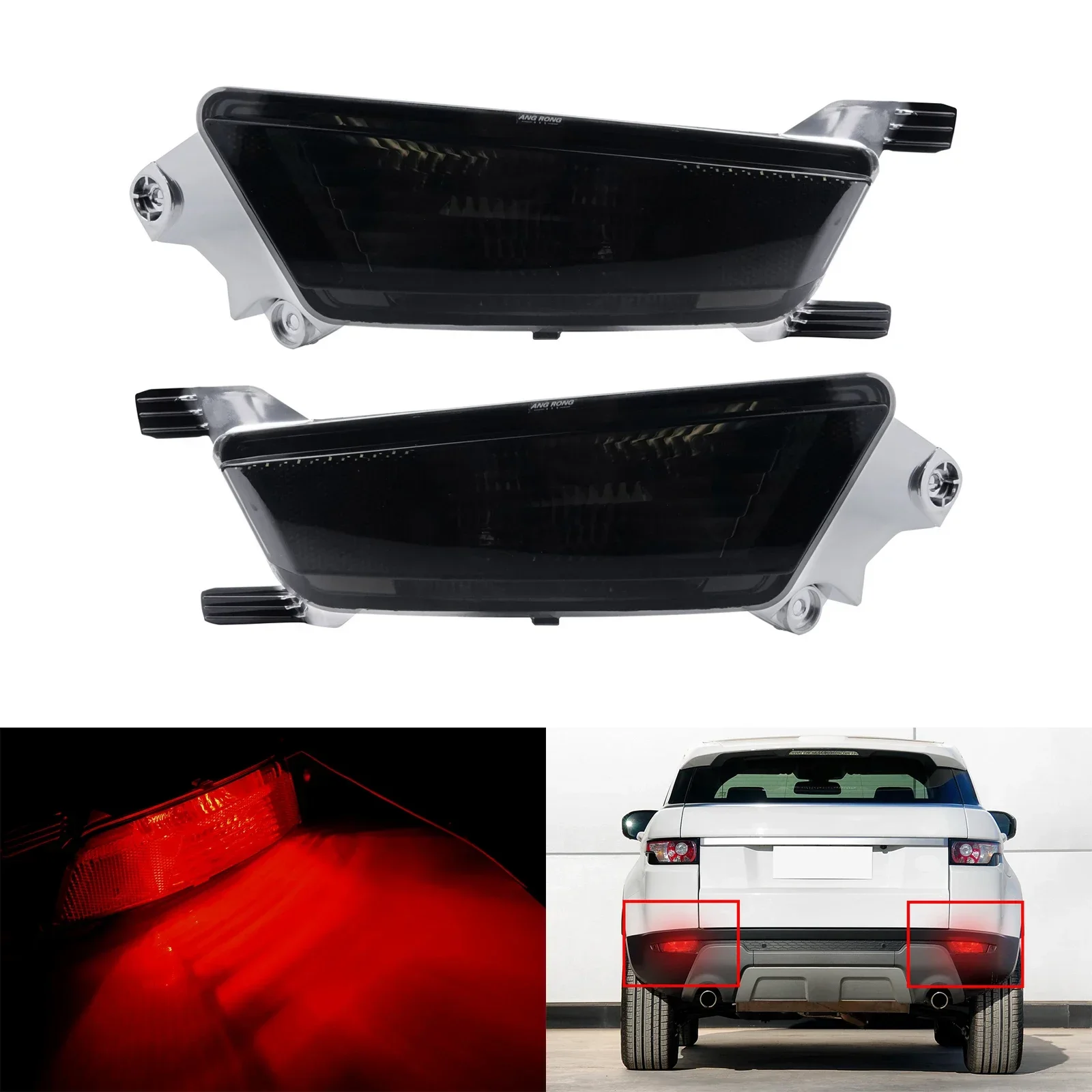 

Пара для Range Rover Evoque, отражатель заднего бампера, противотуманная фара 11-18, черный, дымчатый