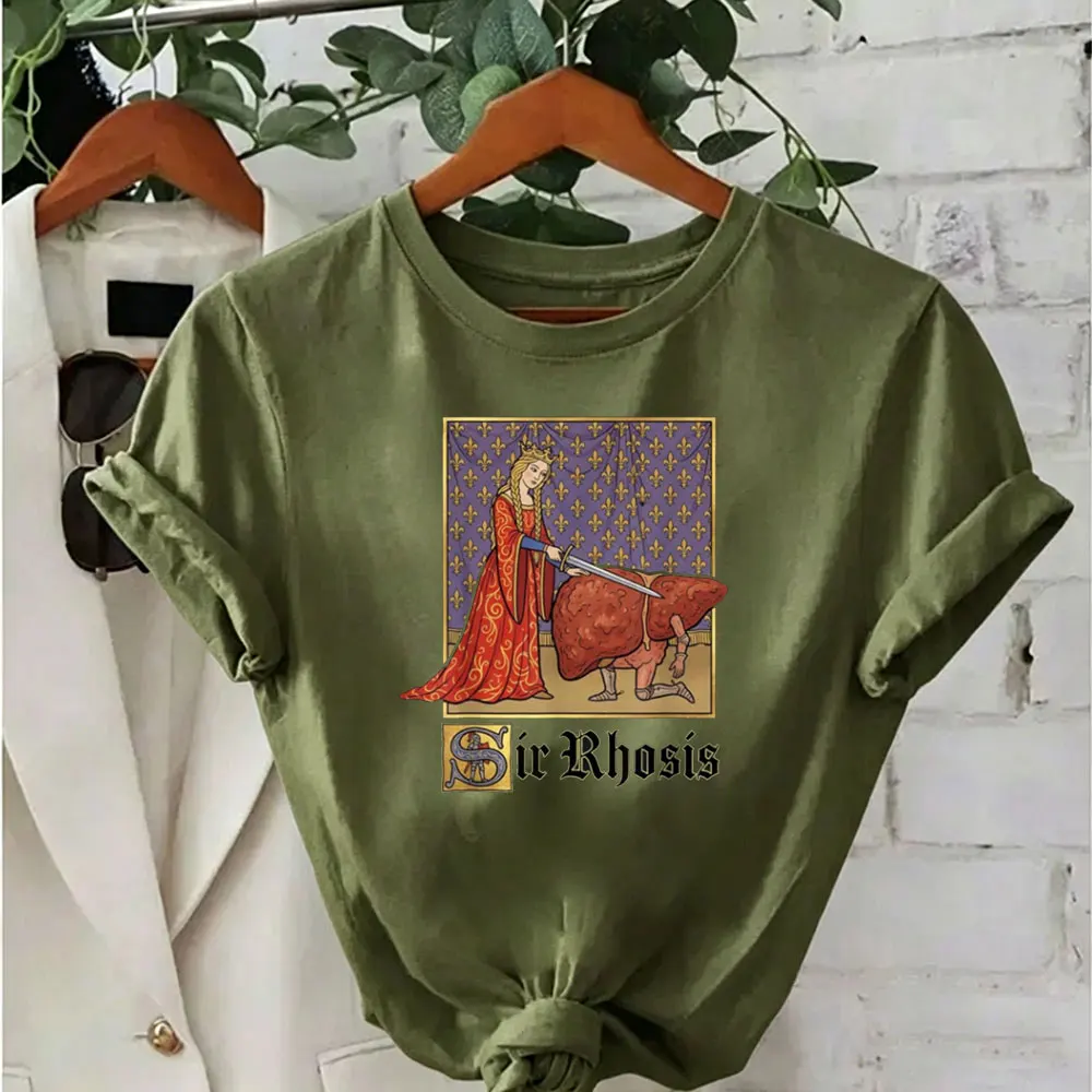 Фото Футболка унисекс с забавным принтом Sir Rhosis Medieval Pun Meme Funny Liver Drunk, интересная графика, оверсайз, с круглым вырезом, с принтом №4