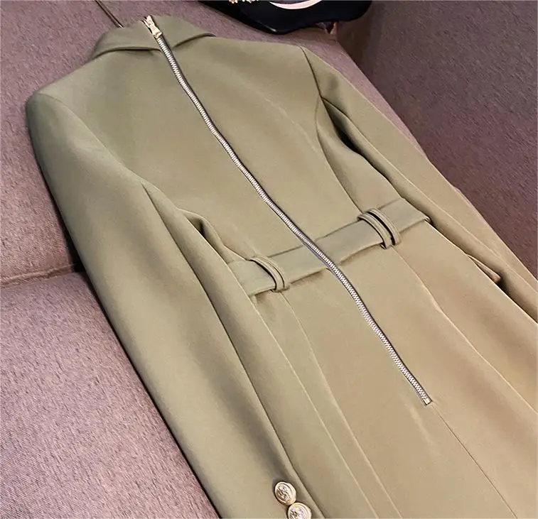 Elegant Double-breasted Long Sleeve Notched French Style Women Office Blazer Dress With Belt images - 6