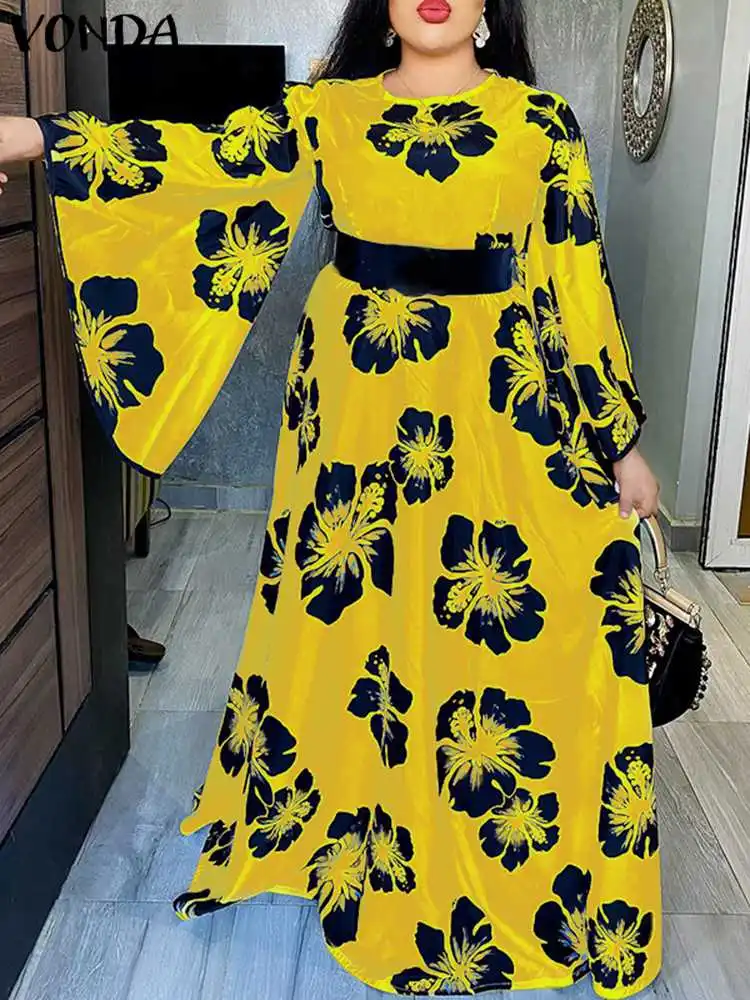 

VONDA Bohemian Floral Printed Maxi Dress 2022 Autumn Women Casual Evening Party Robe Femme Long Sleeve Loose Holiday Vestidos