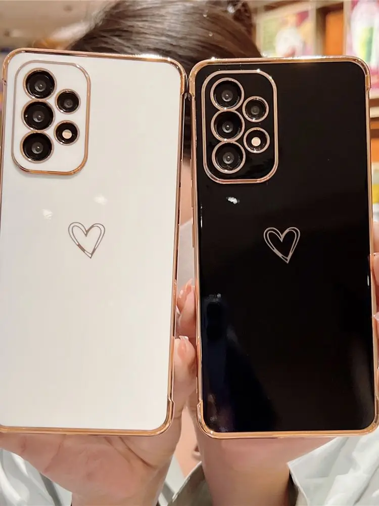 

A53 Case Luxury Electroplated Heart Camera Lens Protect Cover for Samsung Galaxy S21 S22 S20 FE A12 A13 A52 A53 5G Plated Cases