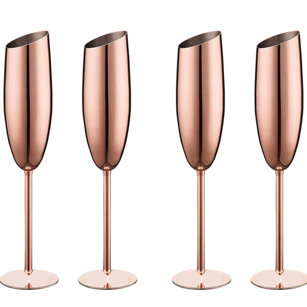 

4 Stainless Steel Champagne Wine Glasses Gold Unbreakable Shatterproof