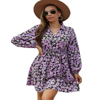 2022 new ladies high quality fashion french romantic waist dress autumn and winter print long sleeved dress