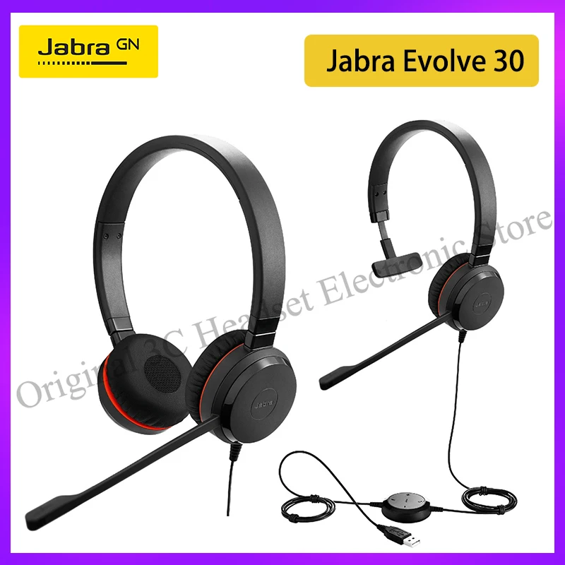 

Original Evolve 30 Mono Stereo Wired Earphones Foldable Headset Noise-Canceling MS/UC Stereo Headphones Gaming Earbuds with Mic