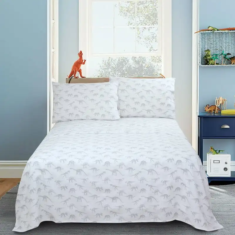 

Percale 220 Thread Count Sheet Set, Gray Dinosaur Print, Twin/Twin XL