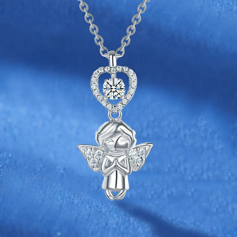 

Heart Diamond Angel Pendant Necklace Crystal Rhinestone Birthday Gifts Love Jewelry 45cm Chain Necklace With Heart Accessories