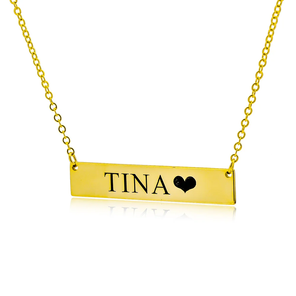 Classic S925 Silver Custom Engraving Letter Name Necklace Personalize Long Strip Bar Shape Gifts Women Party Jewelry