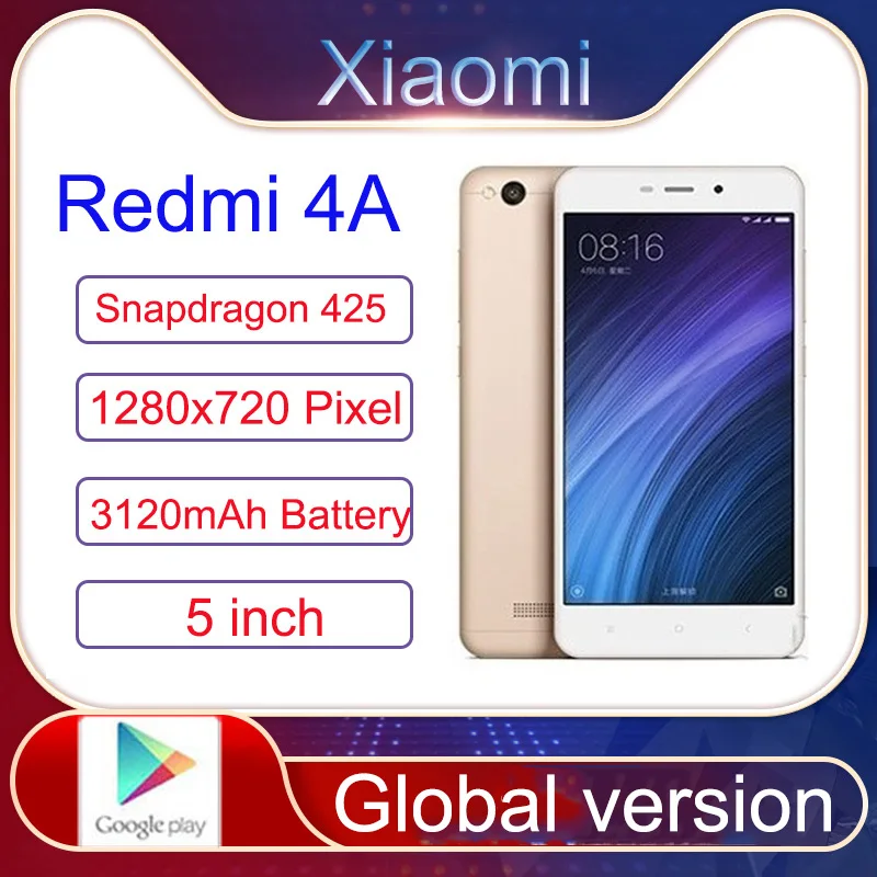 Xiaomi Redmi 4A smartphone googleplay  Snapdragon 425 13.0MP rear camera Hybrid Dual SIM