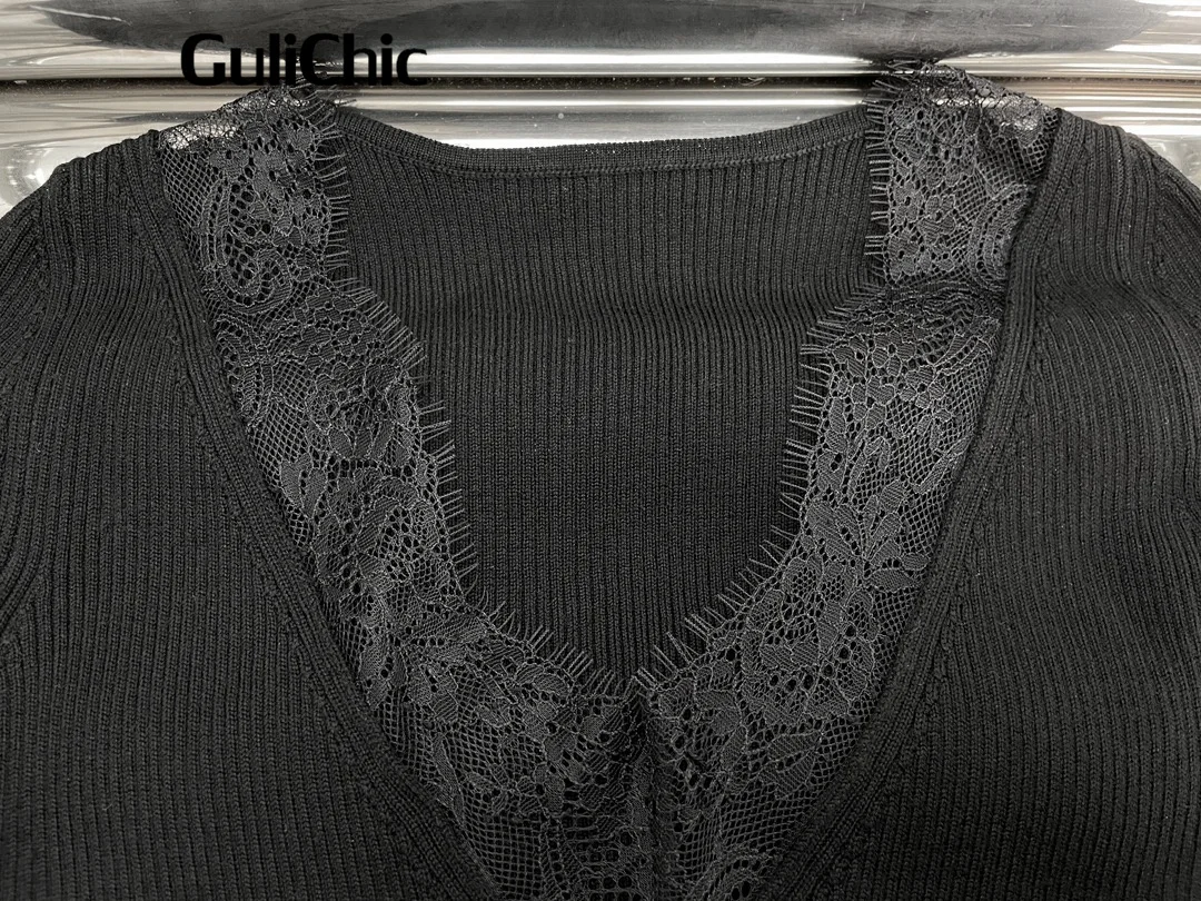 11 5 GuliChic женский вязаный пуловер из смесовой шерсти элегантный тонкий кружевной