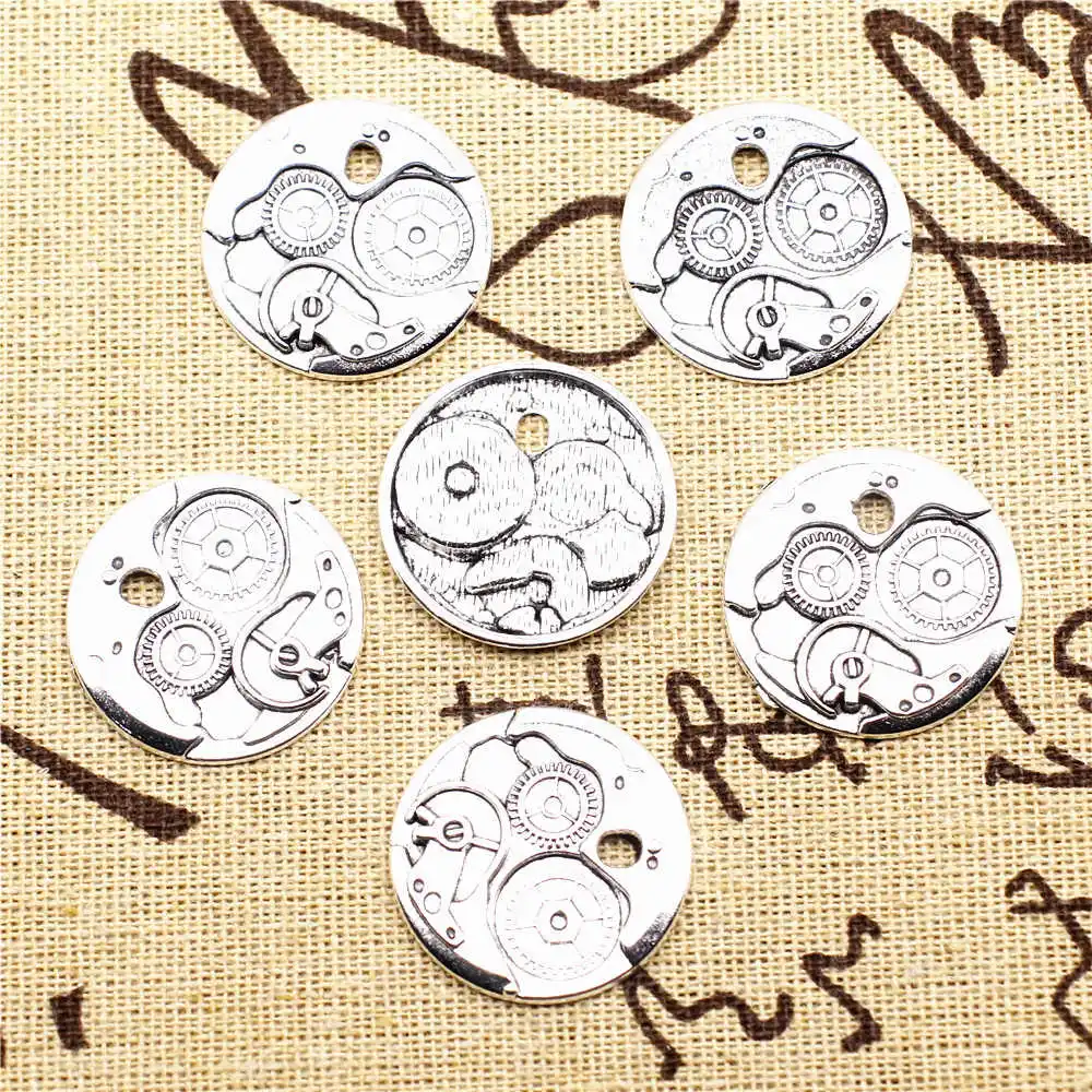 

Gears Charm For Bracelet Pendants Craft Supplies 25X25mm Antique Silver Color 10 Pieces