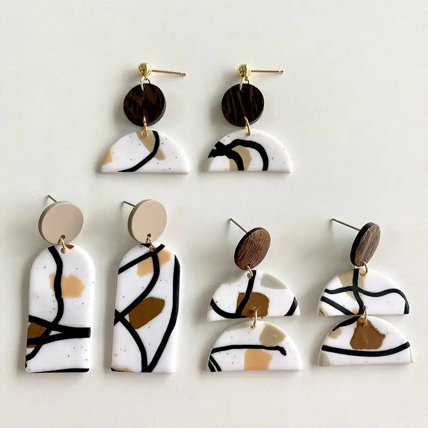

Modern Textured Abstract Earrings New Handcrafted Clay U Shape Geometric Statement Earrings Boutique Gifts Jewelry Wholesale