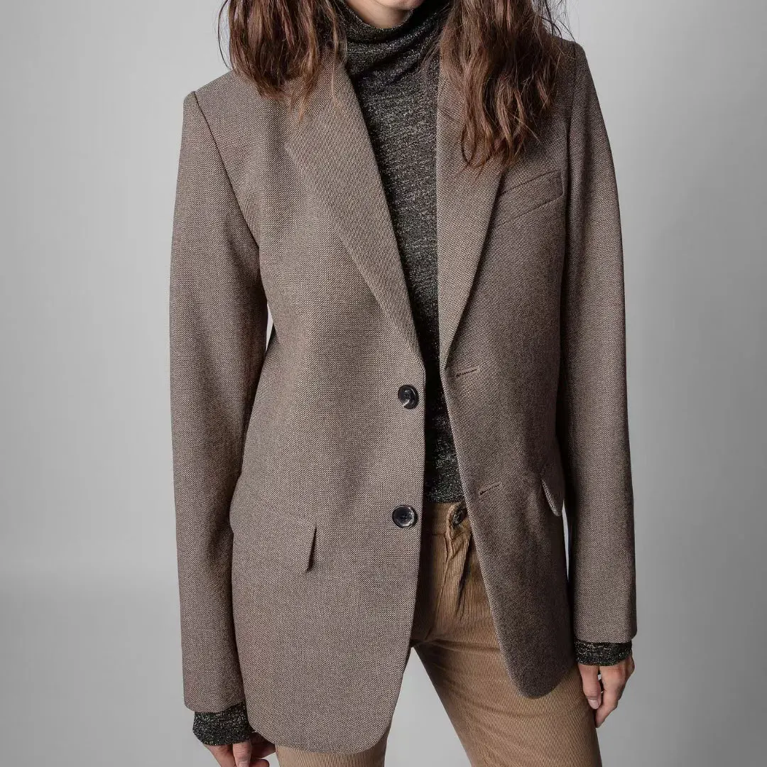 

Women blazer fashion casual suit coat simple wild wool blend lady coat