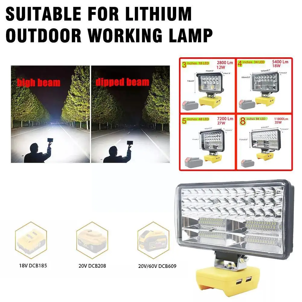 

3/4/5/8inch Led Work Light Flashlight For 18v 20v Lithium Battery Portable Lantern Tool Lamp Led Work Lights Flashli N1e6