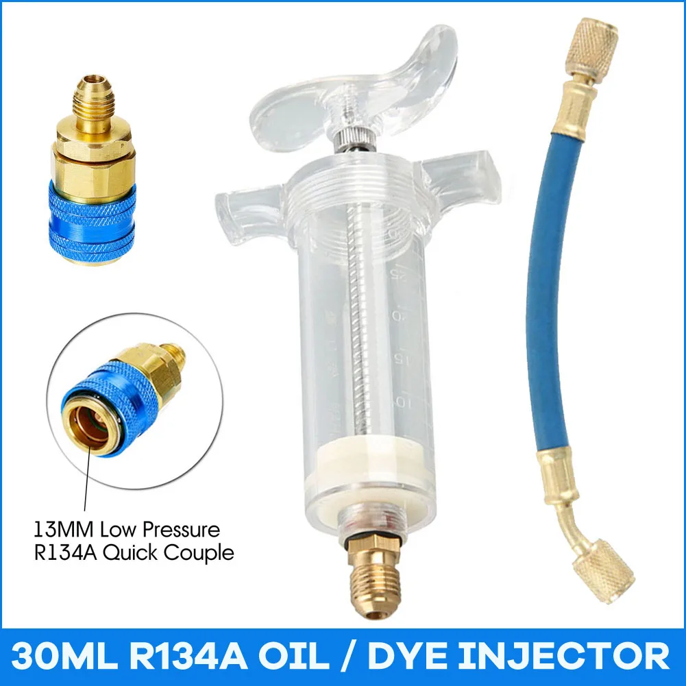 

30ml R134a A/C Ac Oil/Dye Injector Syringe Refrigerant Syringe Tool/Filler 1/4" Sae 1 Oz With Low Side Quick Coupler Adapter