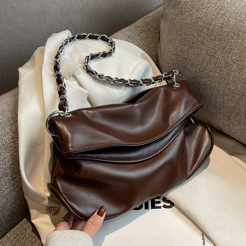

Винтажные кожаные сумки через плечо для женщин 2023, простая сумка через плечо, Женские однотонные Сумки на цепочке и кошельки