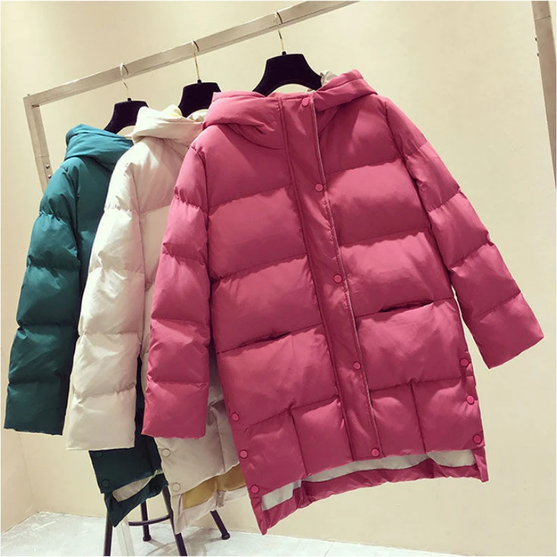 Winter Coat Womens Hooded Padded Jacket Warmth Parka Jacket  Mid Length Top Wholesale Plus Size Loose Leisure New