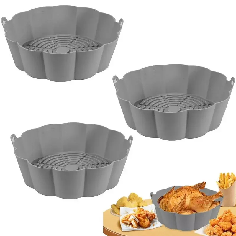 

Fryer Silicone Pot With Handle 3pcs Food Safe Air Fryer Oven Accessories Round Tray Suitable For Dishwasher Fridge Oven