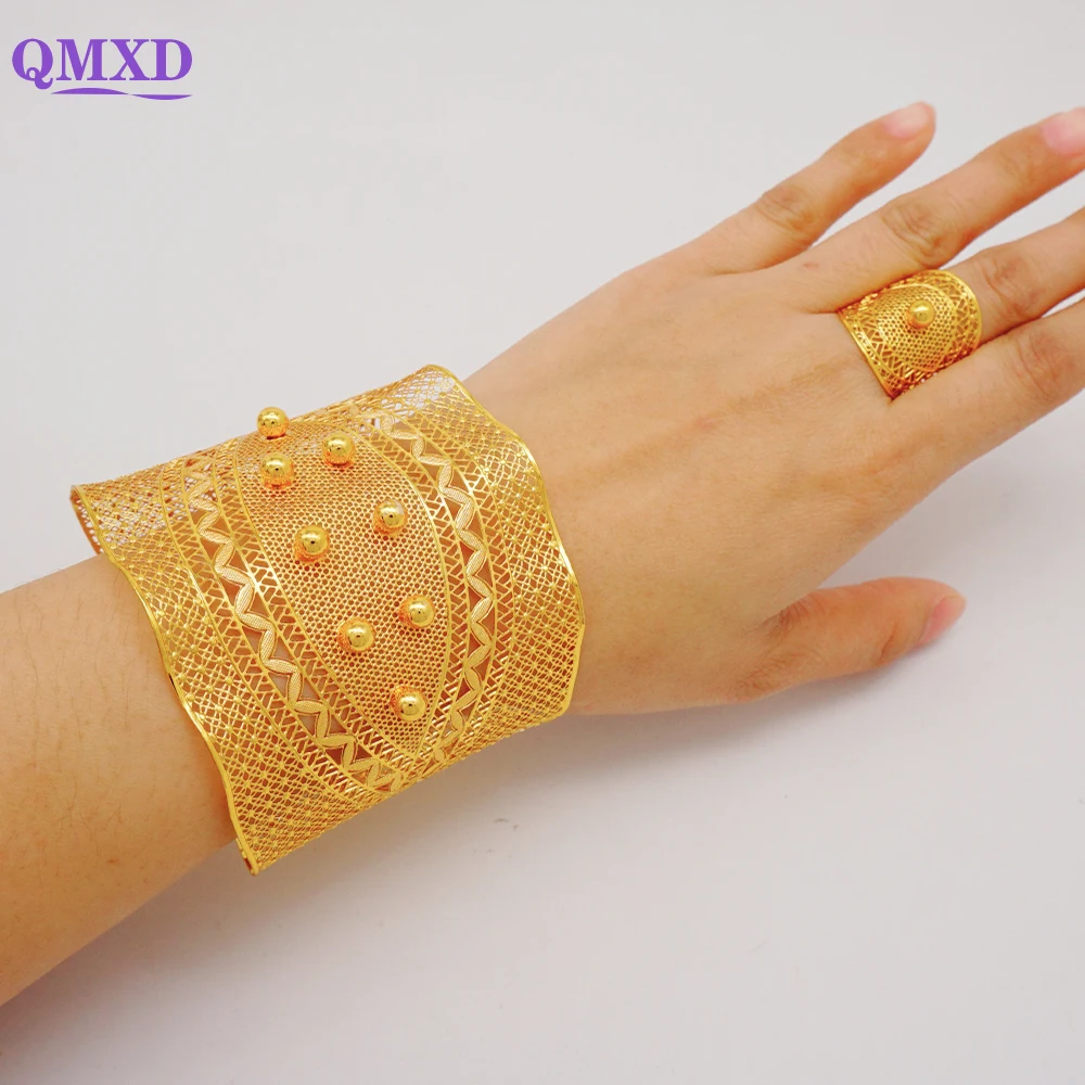 

Luxury France Dubai Female Adjustable Cuff Bangles & Ring For Women African Charm Bracelet Ethiopian Middle East Jewelry Gifts