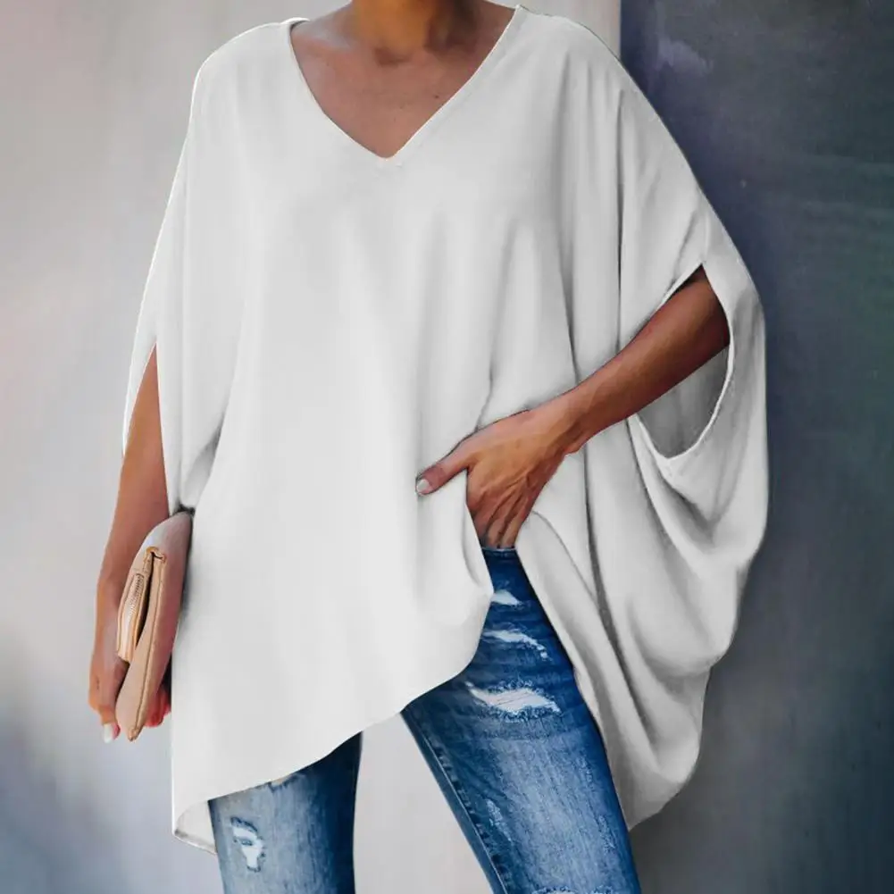 Повседневная Классическая Свободная Блузка с V-образным вырезом приятная для