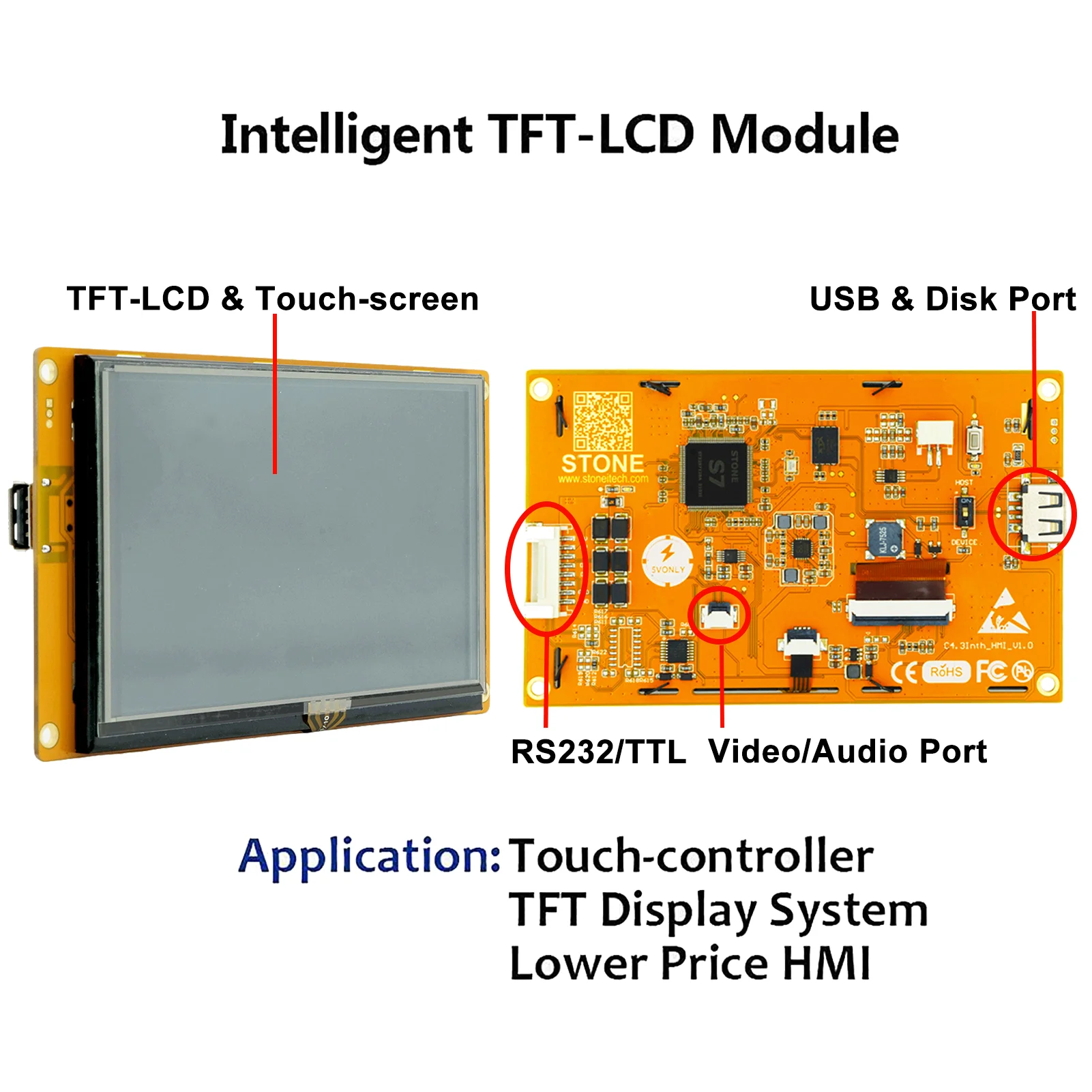 Сенсорный ЖК-модуль SCBRHMI 4 3 дюйма HMI TFT с портом UART для панели управления