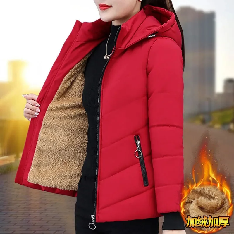 

Hooded Parkas Women Winter Coat New Korean Add Velvet Warm Cotton Padded Short Jacket Female Cotton Clothes Overcoat Mujer Coats