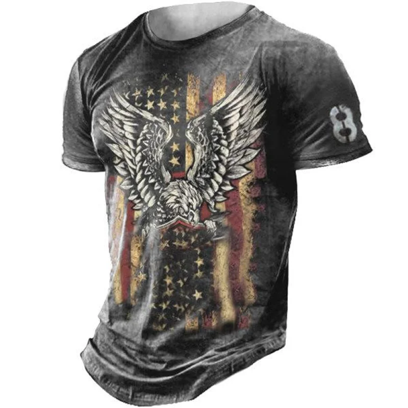 

Men's T-shirt 3d American Flag Vintage Eagle Print Tee Summer Short Sleeve T Shirts For Men Clothing Loose Oversized O Neck Tops