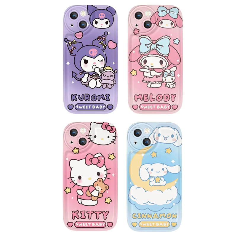 

Милый мультяшный чехол Sanrio Hellokittyed Kuromi My Melody Cinnamonroll, милый красивый фиолетовый розовый синий защитный чехол