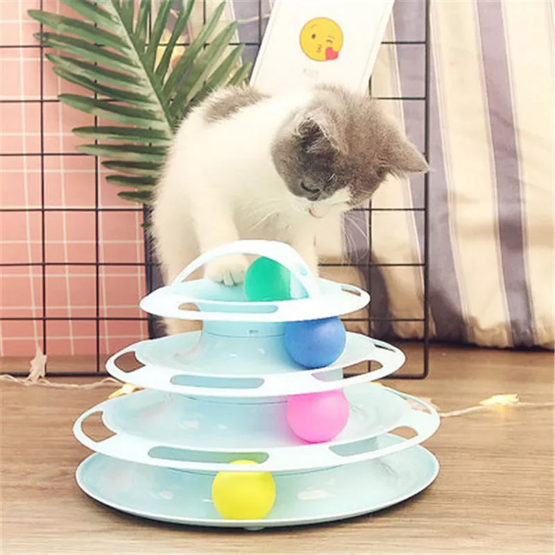 

2023New Cat Toys Cute Turntable Track Interactive Toy 4 Layer Tower Ball Pet Kitten Young Toy Intelligence Training Cat Acces