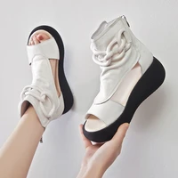 gktinoo new design fashion women sandals summer shoes 2022 open toe genuine leather back zipper wedges platform casual sandals
