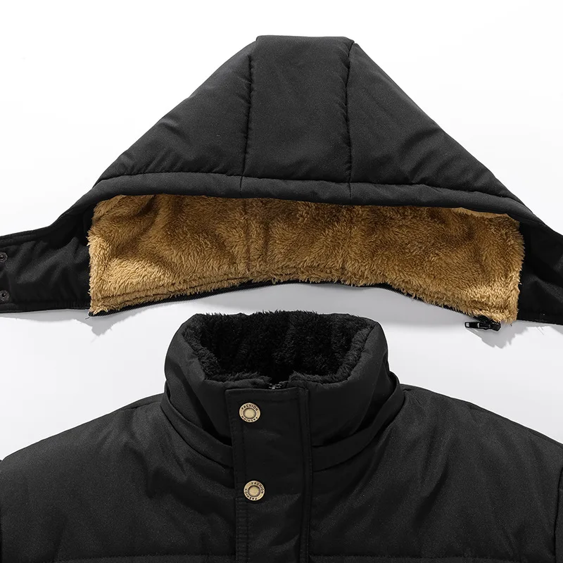 2022 New Men Winter Parka Fleece Lined Thick Warm Hooded Fur Collar Coat Male Size 5XL Plush Jacket Autumn Work Outwearing Black