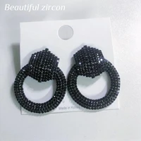 fashion women shiny black rhinestone large circle pendant earrings jewelry evening dress statement crystal earrings accessories